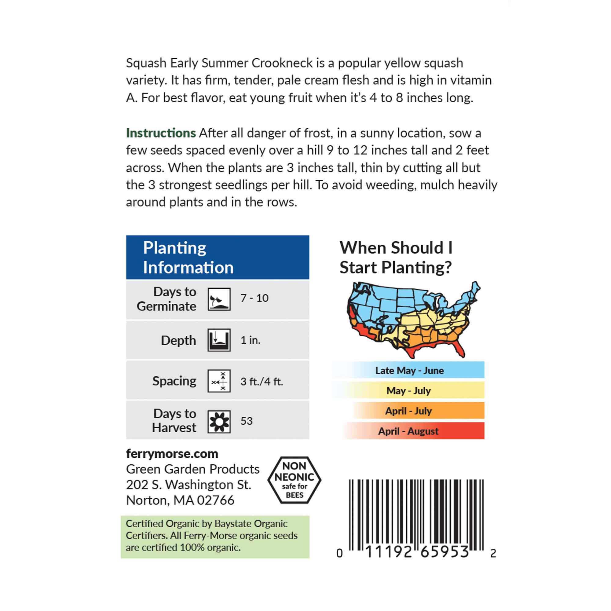 Ferry-Morse squash yellow summer crookneck seed packet